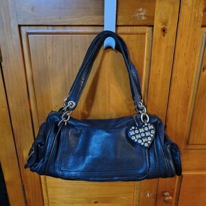 Juicy Couture Soft Black Leather Handbag with Heart Charm. Side &Front Pocket.